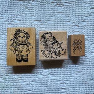 VINTAGE TEDDY BEAR  Art Stamp, Handmade Vintage Rubber Stamp